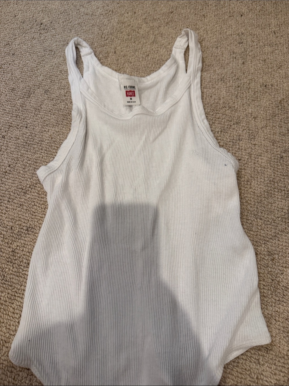 Re/Done Hanes White Ribbed Scoop Tank Bodysuit